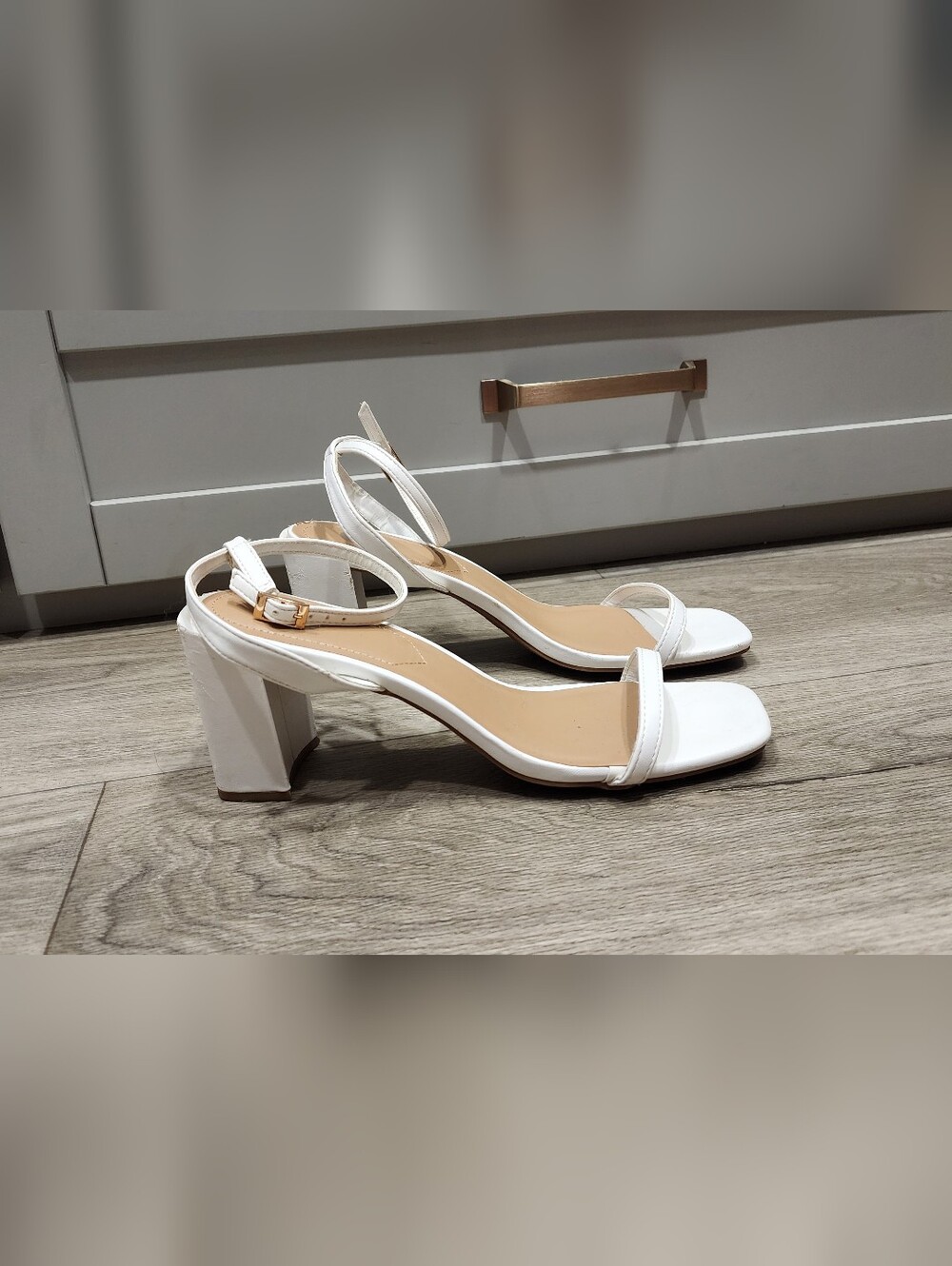 Classic White 3"  Block Heel Sandals with Ankle Strap